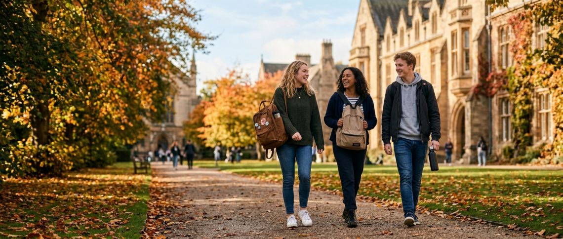 University students walking across campus — meningitis B vaccination at Miles Pharmacy, Epsom