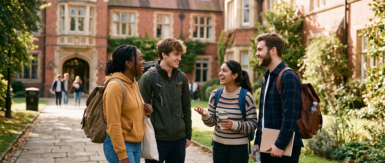 University students outside halls of residence, where meningitis B spreads most easily