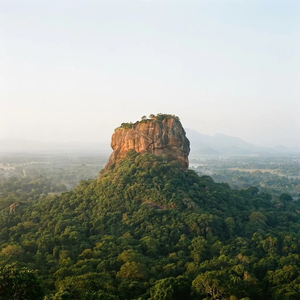 Sigiriya rock rising above the forest in Sri Lanka